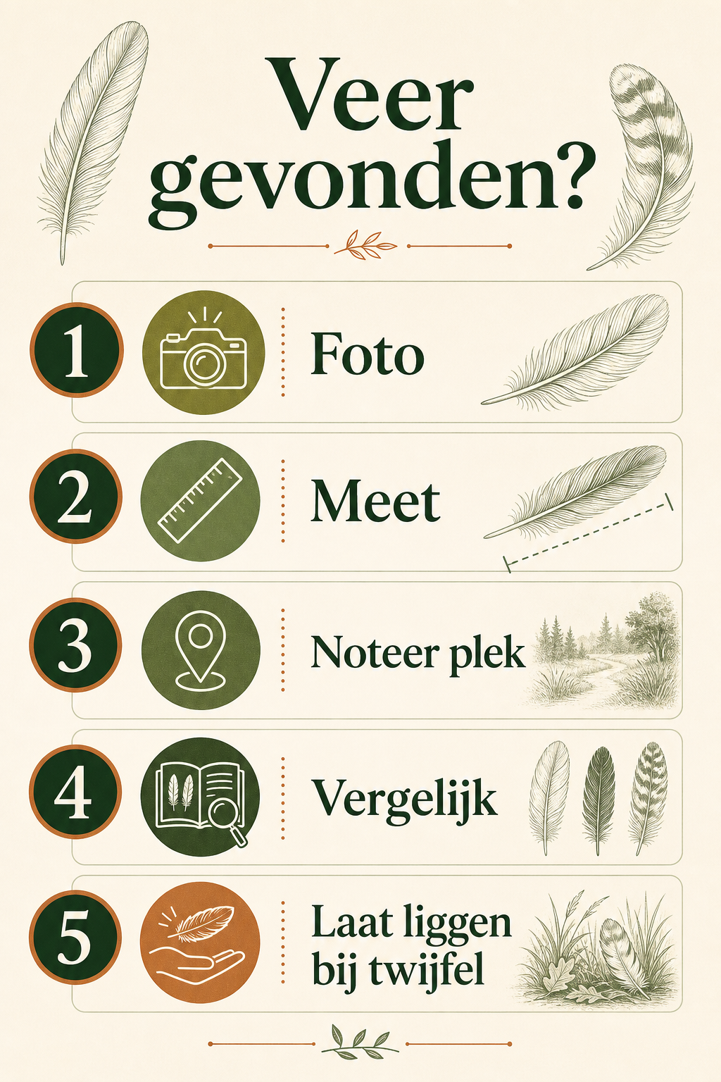 Infographic met vijf stappen voor een gevonden veer